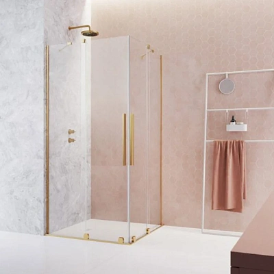 Душевая дверь Radaway Furo KDD Gold, 90 x 200 см, с неподвижной частью, стекло прозрачное, профиль золото, правая, 10105090-09-01R