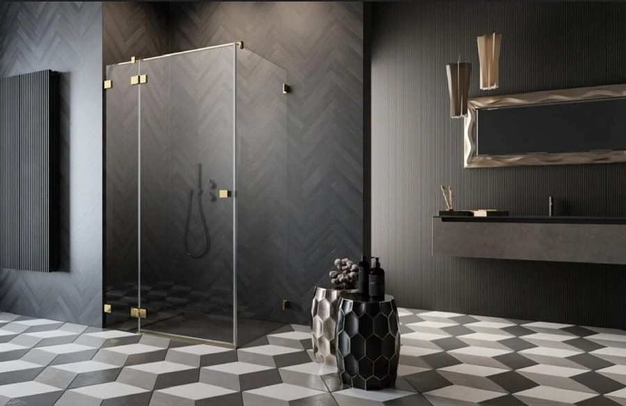 Душевая дверь Radaway Essenza Pro Gold KDJ 80L, 80 х 200 см, с неподвижной частью, стекло прозрачное, профиль золото, левая, 10097080-09-01L