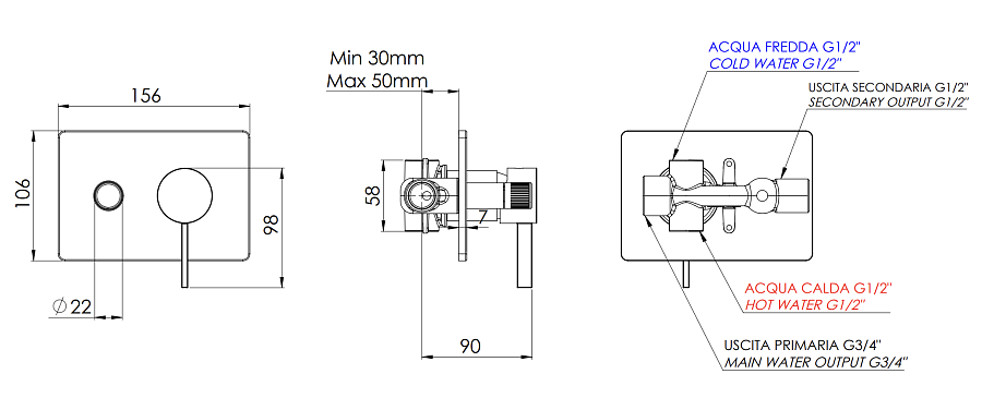 Смеситель для душа Remer Metrica MC09HRG, хром