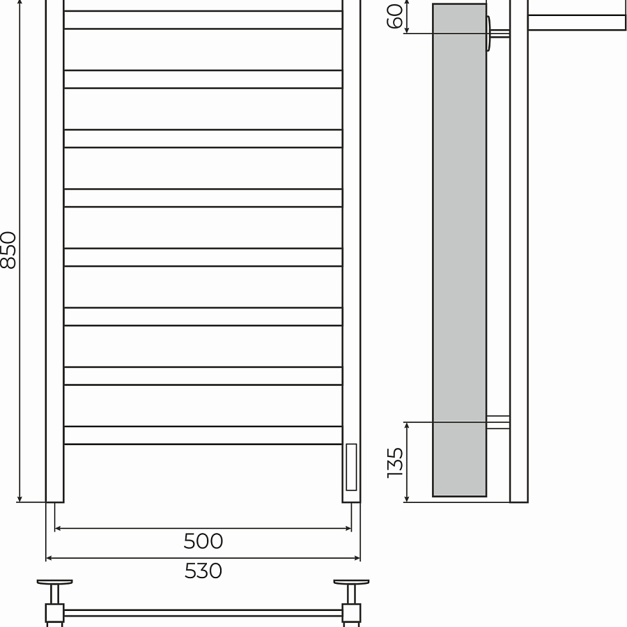 Ното с/п П8 500х850 Электро (quick touch) Полотенцесушитель TERMINUS, арт.4670078559258