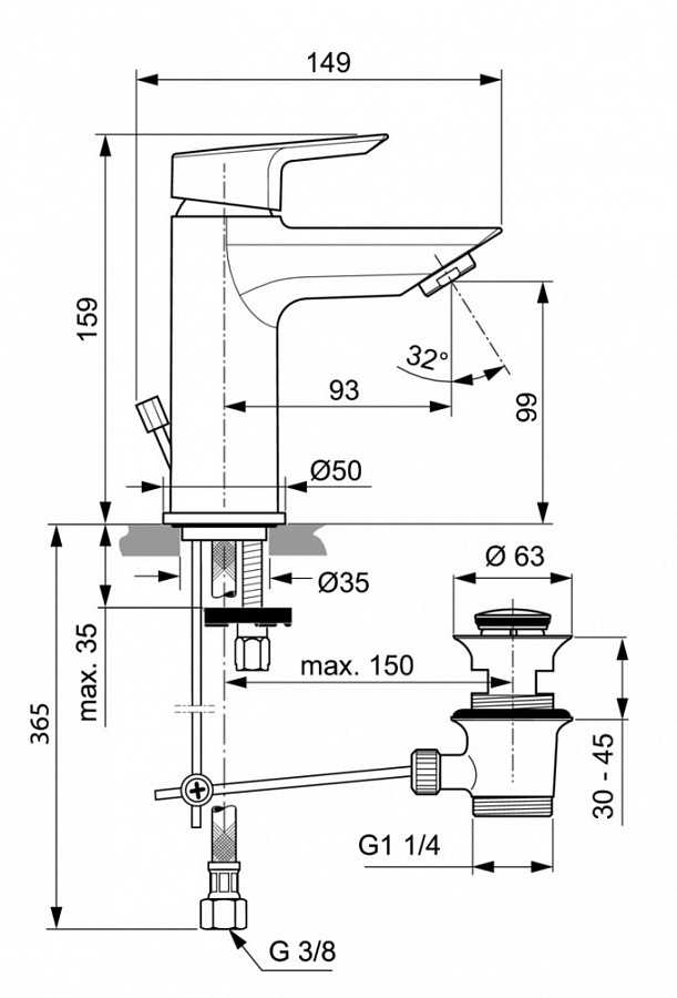 Смеситель Ideal Standard Tesi для раковины, хром, A6555AA