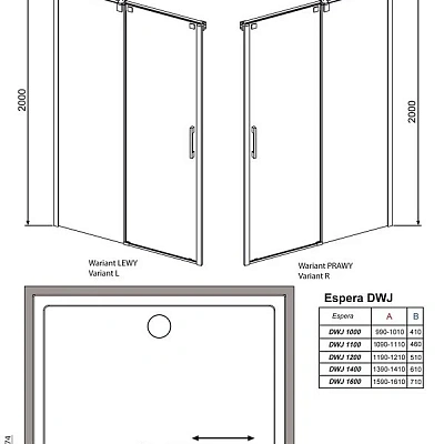 Душевая дверь Radaway Espera KDJ, DWJ 595 L, 59.5 х 200 см, стекло прозрачное, профиль хром, левая, 380595-01L