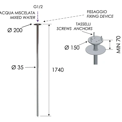 Излив потолочный 181 см Remer 91VLN2, хром
