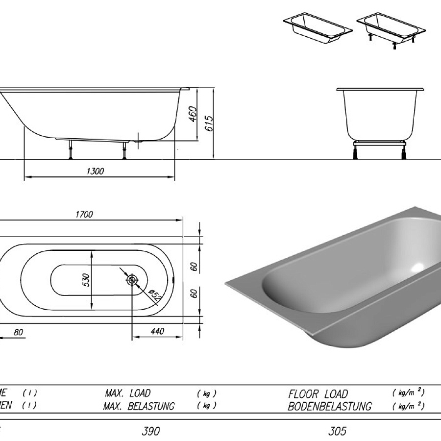 Ванна акриловая Kolpa-San Betty E2 170x75 (01, BASIS)