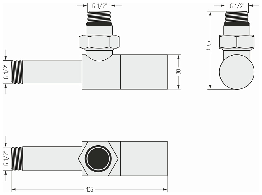 Вентиль Сунержа угловой цилиндр (G 1/2" НР х G 1/2" НР)