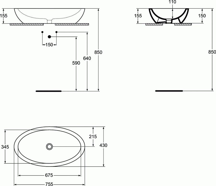 Умывальник-чаша овальный 75X42 см Ideal Standard STRADA K078501