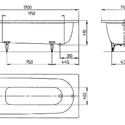 Стальная ванна Kaldewei Advantage Saniform Plus 373-1 (170x75) с самоочищением, арт.112600013001