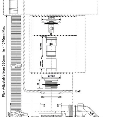 Сифон для ванны (слив-перелив) McAlpine HC2600CLMB, Click-clack, с прочисткой снаружи, чёрн.мат.