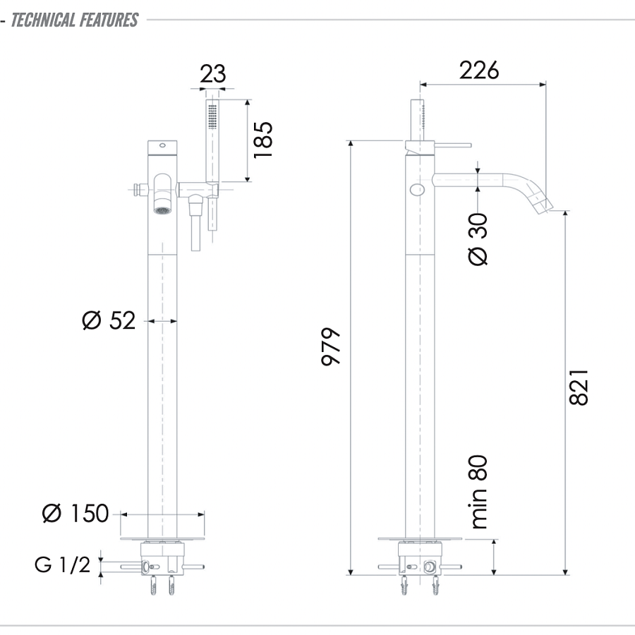 Смеситель для ванны Remer X Style INOX SSX08, нержавеющая сталь