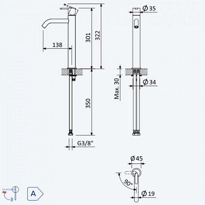 Смеситель для раковины высокий, настольный Bruma Leaf 167 002 0CR Cromado