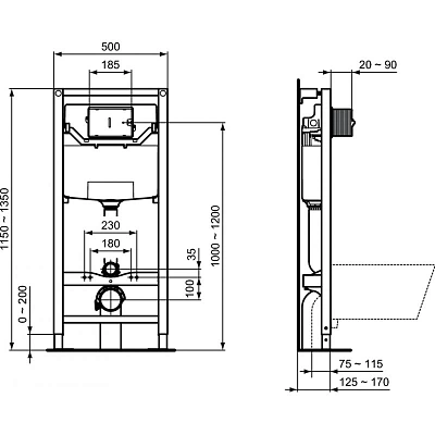 Инсталляция с унитазом Ideal Standard i.life B с технологией RimLS+, тонкое сиденье Soft-close