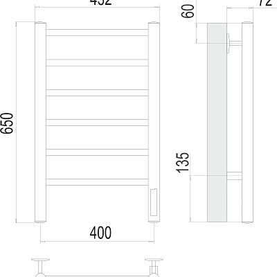 Аврора П6 400х650 Электро (quick touch) Полотенцесушитель TERMINUS, арт.4670078531148