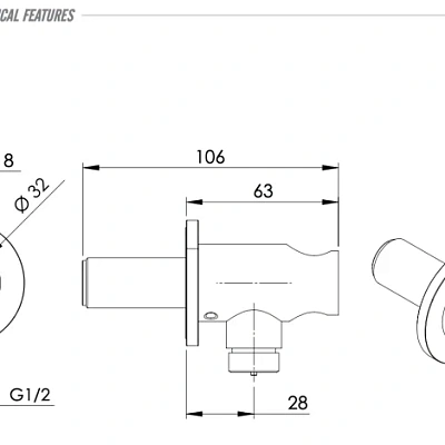 Держатель ручного душа с подключением шланга Remer INOX SS337M, нержавеющая сталь