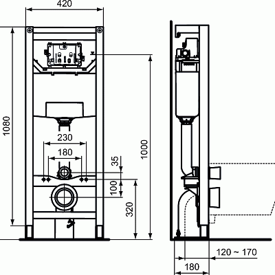 Система инсталляции для унитазов свободностоящая Ideal Standard Prosys Frame 120 P R009667 (пневматическая)
