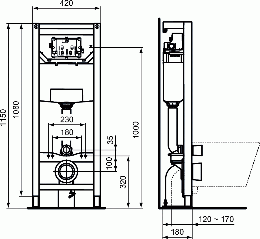 Система инсталляции для унитазов свободностоящая Ideal Standard Prosys Frame 120 P R009667 (пневматическая)
