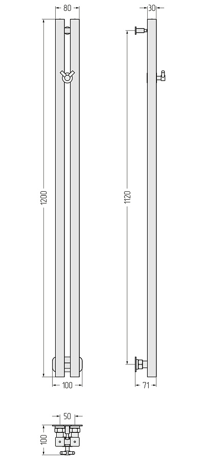 Водяной полотенцесушитель Сунержа Фьорд PRO 1200х50, Состаренная латунь, арт.051-0458-1250