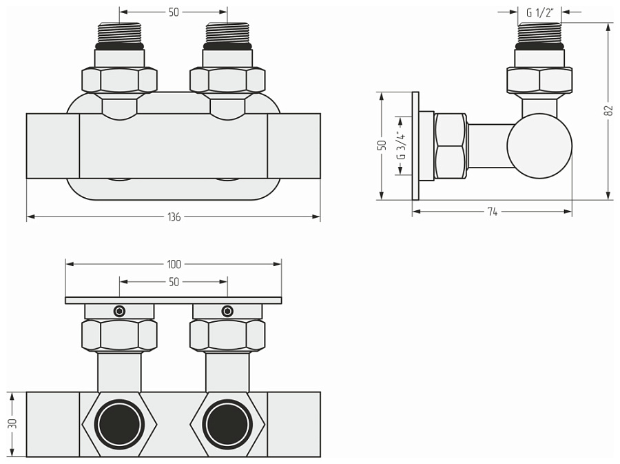 Вентиль Сунержа 2х1/2" угловой скрытый-скрытый EU50
