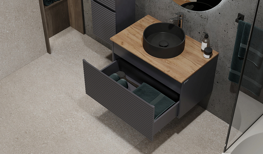 Тумба Jorno Cossety 80 подвесная, Антрацит/Дуб Крафт золотой