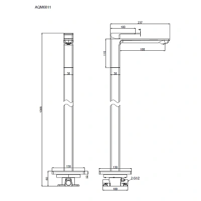 AQM6811MB Savona Смеситель для напольной раковины (монт. часть в комплекте), черный матовый