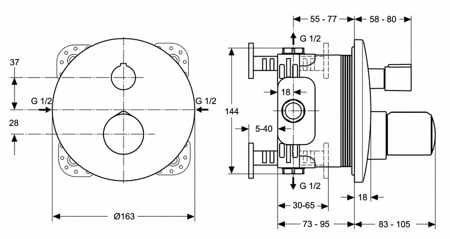 Смеситель Ideal Standard Melange термостатический встраиваемый для душа, хром, A4721AA
