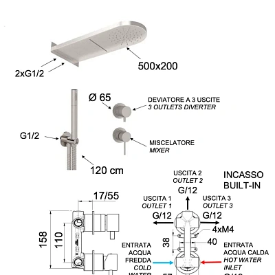 Душевая система Remer X Style INOX SSX93PS02MMCA, нерж. сталь