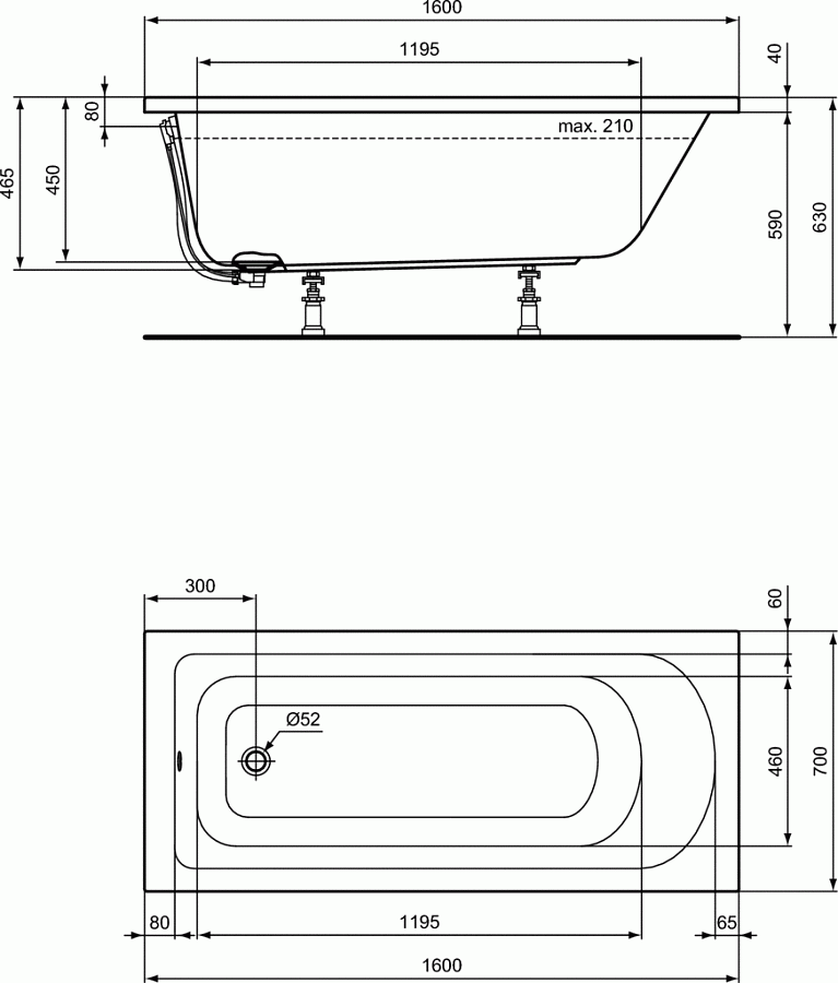 Прямоугольная ванна 160х70 см Ideal Standard HOTLINE K274501